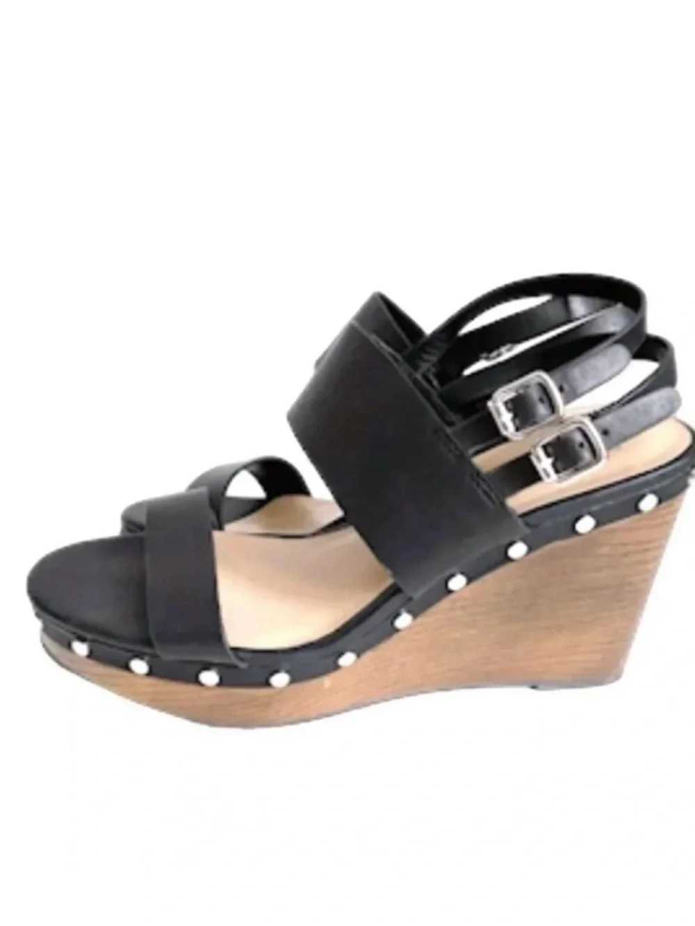 Bleecker and Bond Sandra  Leather Wedge Black Studded Platform Sandals  Size 10